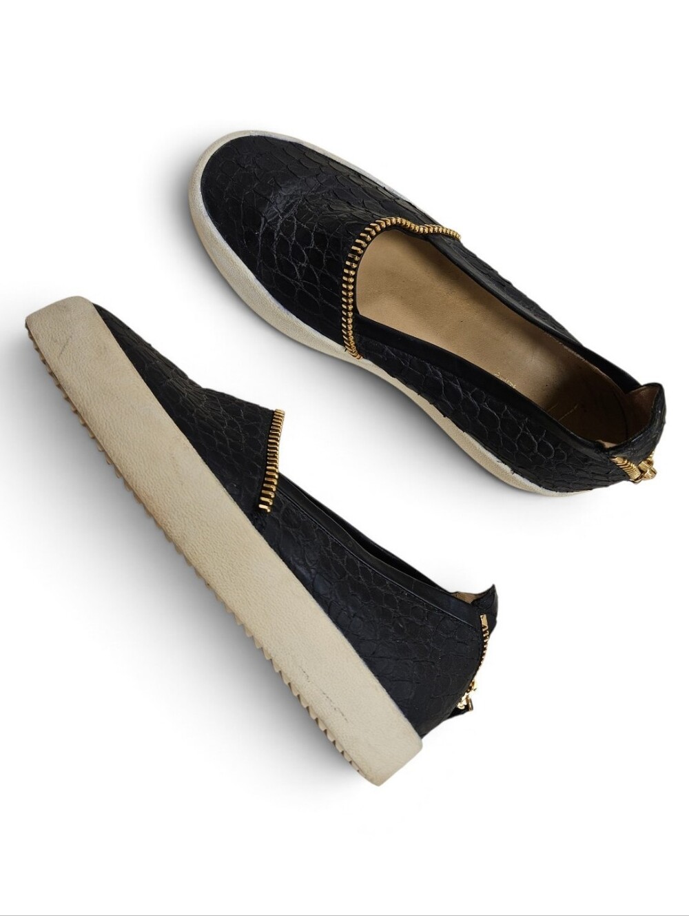 Giuseppe Zanotti Men's Croc Embossed Leather Black Zip Low-Top Sneakers Slip On